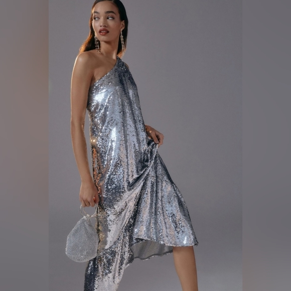 NWT MAEVE Anthropologie One-shoulder Sequin Dress - Picture 2 of 9